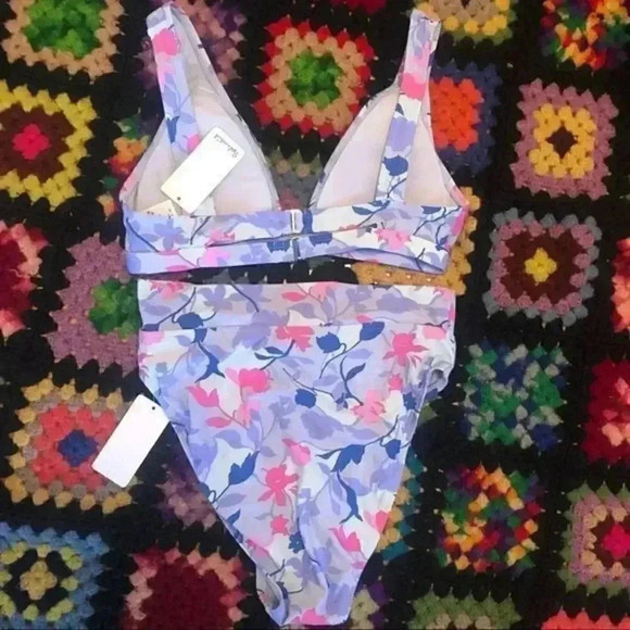 NWT Splendid Floral Print High Waist Bikini Set V Neck Two Piece Swimsuit - Picture 11 of 12